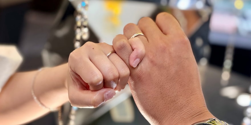 【長岡市】サムシングブルーの結婚指輪をお作りいただきました