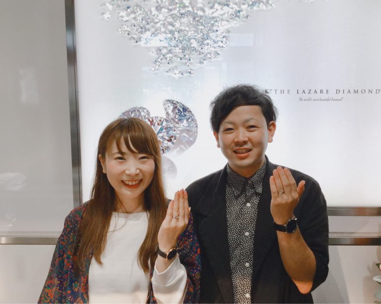 ラザールダイヤモンドの婚約指輪「リリーズ」と俄の結婚指輪「ことほぎ」をご成約 新潟市K様・K様