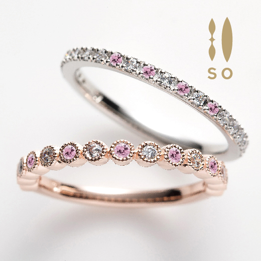 ブルーサファイアとピンクサファイアが綺麗な婚約指輪・結婚指輪 9月
