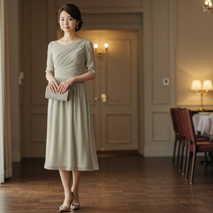 フォーマルなドレスを着た女性の画像