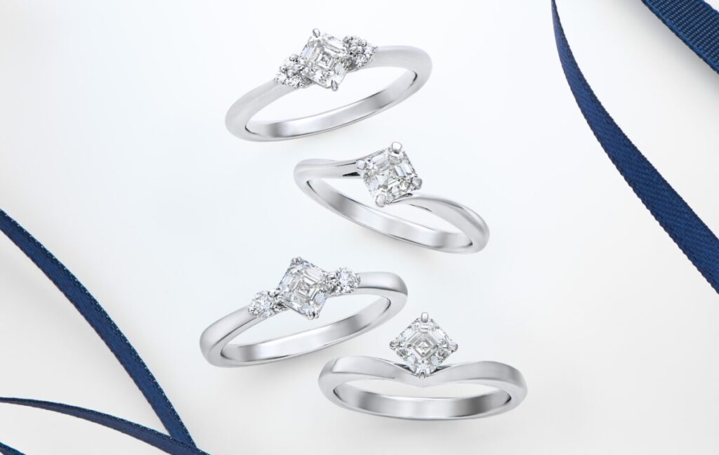 ロイヤル・アッシャー・カットの婚約指輪4本