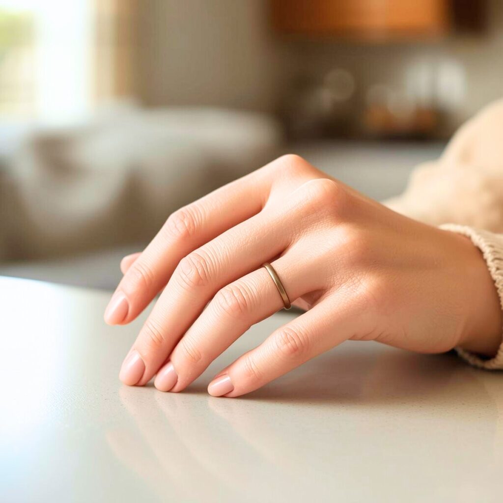 指輪をつけている手元