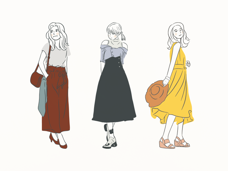 色々なファッションの女性のイラスト