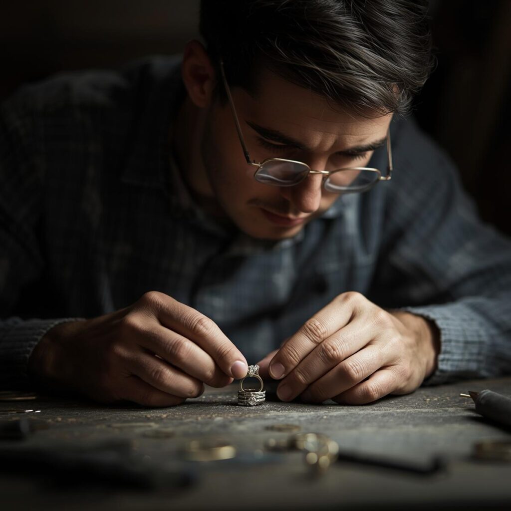 指輪作りをする職人