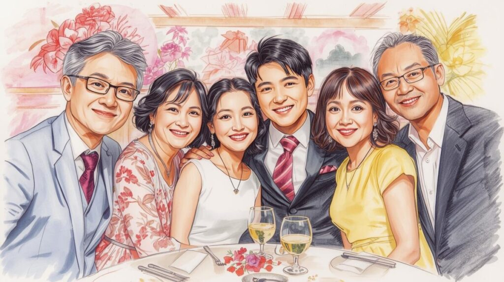 顔合わせに臨むカップルと家族