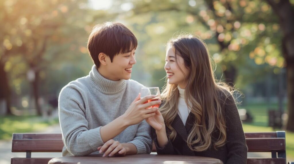 カップルが仲良くデートしているところ