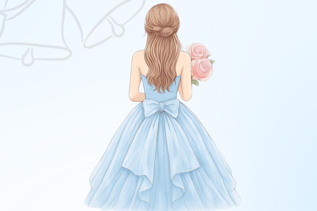 水色のドレスを着た花嫁