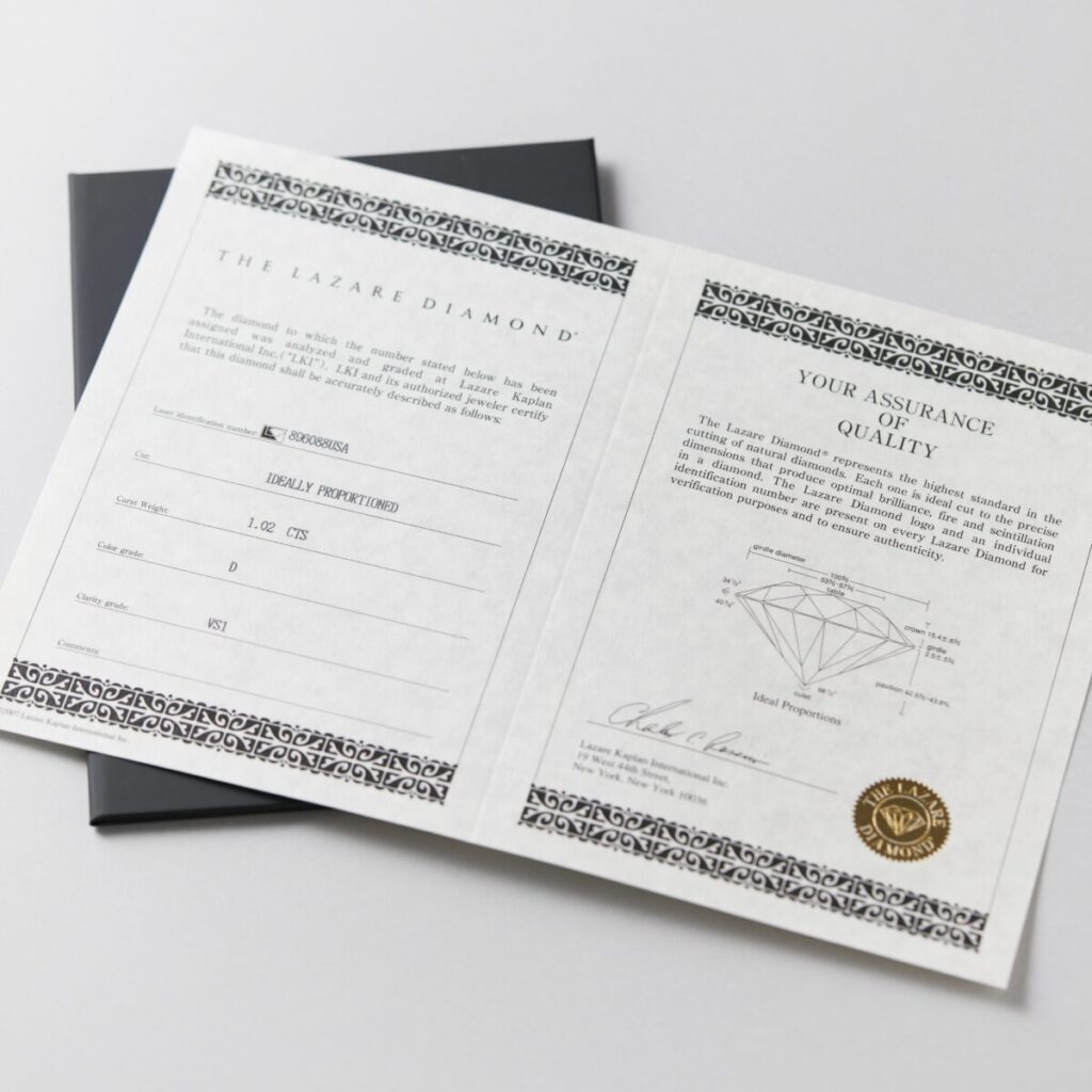 ラザールダイヤモンドの鑑定書