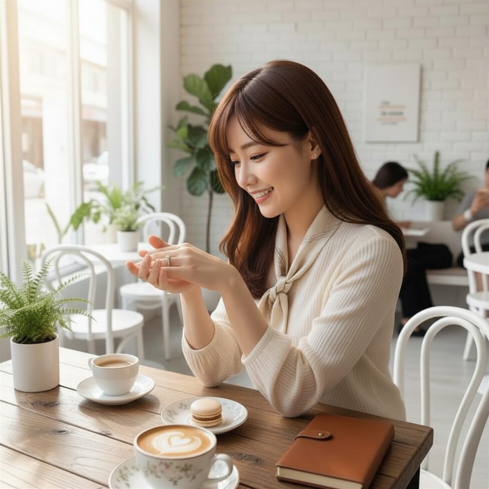 婚約指輪を嬉しそうに眺める女性のイメージ