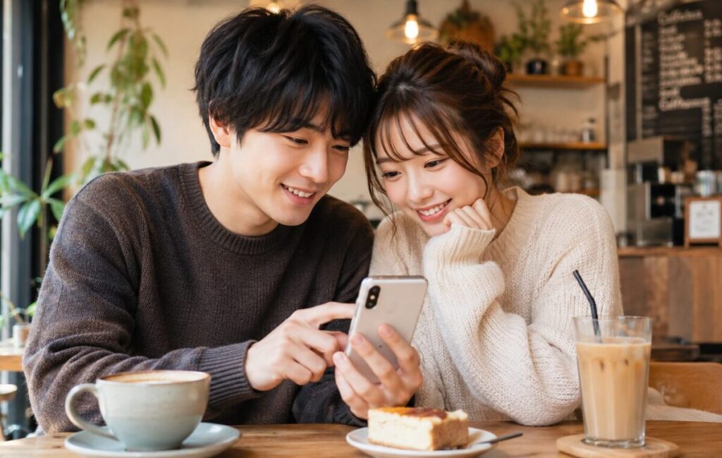 情報収集するカップル