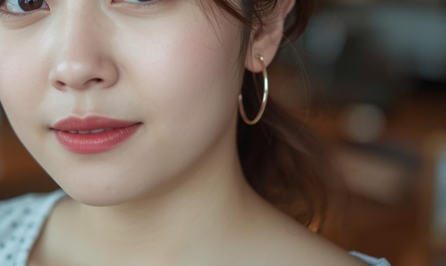 フープピアスをつけた女性