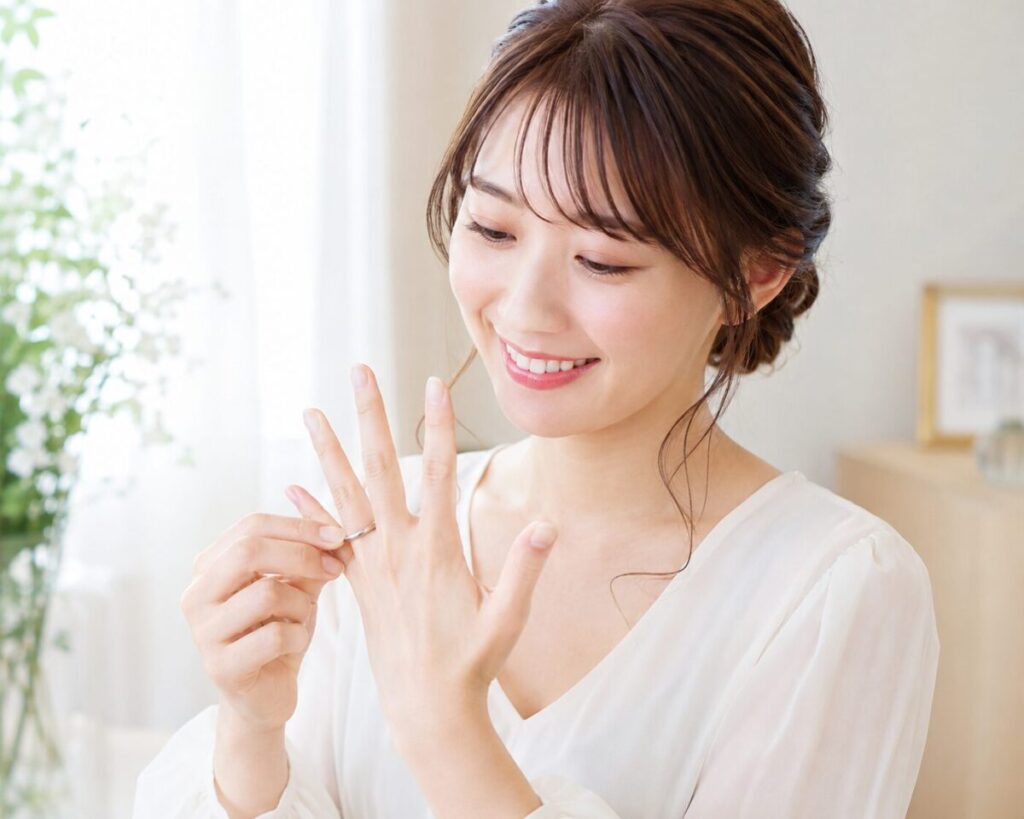 結婚指輪をつけている女性