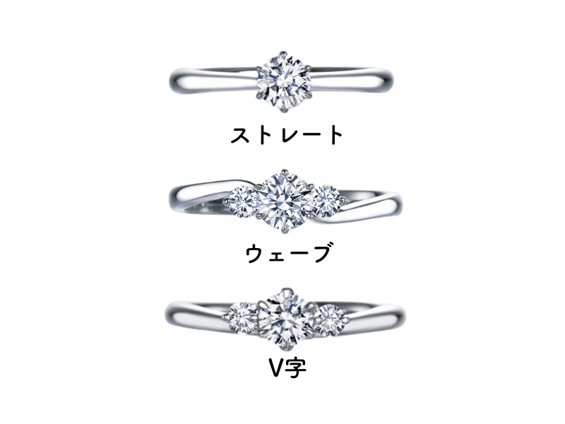 婚約指輪の形の比較　ストレート　ウェーブ　V字
