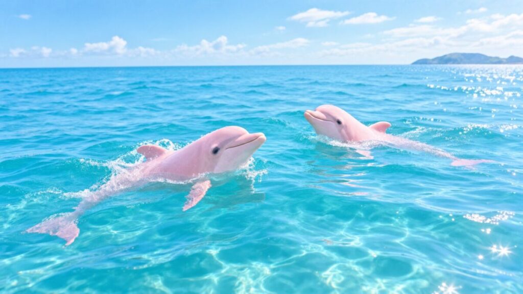 海で泳いでいるピンクドルフィン